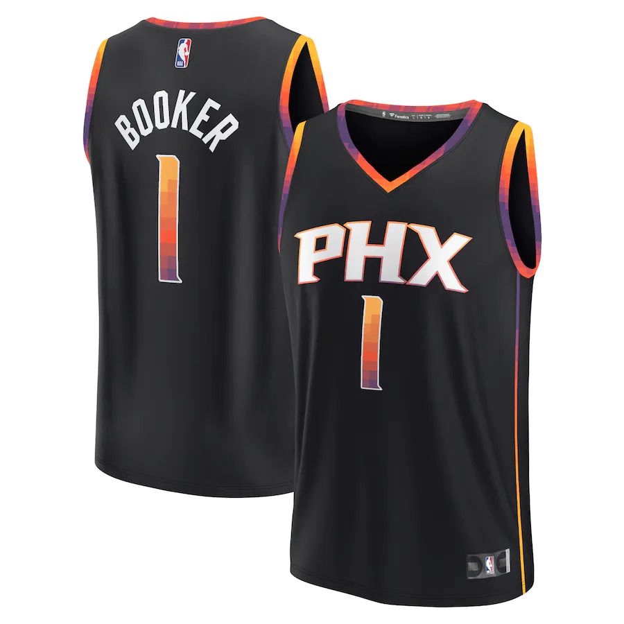 Men Phoenix Suns #1 Devin Booker Fanatics Branded Black 2022-23 Fast Break Player NBA Jersey